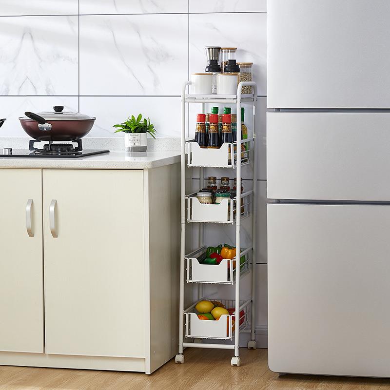 厨房置物架多功能抽屉式落地架窄缝冰箱边带轮多层杂物收纳整理架