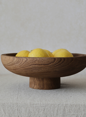 如是/圆形侘寂风木质果盘实木托盘家用零食干果盘民宿水果盘摆件