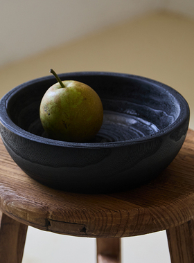 如是/侘寂风碳化木果盘三件套黑色托盘水果盘家用民宿装饰品摆件
