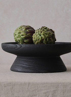 如是/侘寂风碳化木黑色果盘蜡烛佛手托盘民宿酒店水果盘装饰摆件