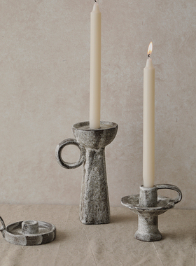 如是/侘寂风复古烛台摆件民宿酒店餐厅客厅装饰品陶瓷蜡烛台摆件