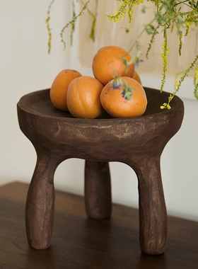 如是侘寂风原木艺术果盘实木干果盘三脚收纳托盘民宿复古装饰摆件