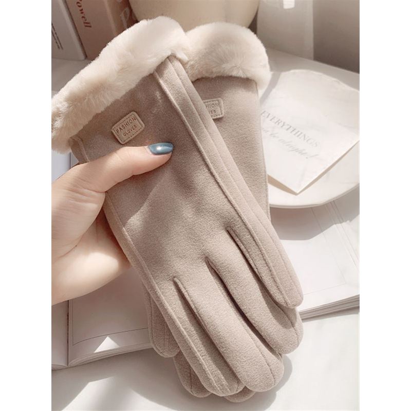 手套冬天女加绒加厚保暖可爱麂皮绒女士骑行防寒骑车防风触屏冬季