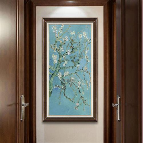 梅花壁画入户玄关装饰画美式过道走廊竖版挂画楼梯间手工手绘油画图片