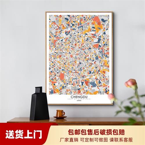 定制画北欧线描城市地图装饰画 客厅沙发背景墙挂画餐厅壁画图片