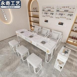 单双三人美甲台白色大理石美甲台 永奇工艺吸尘器美甲桌椅套装