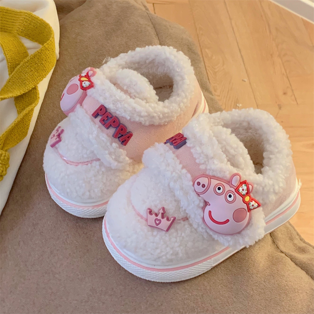 细细条 男童女童勃肯鞋可爱小猪佩奇冬季毛绒外穿儿童魔术贴棉鞋