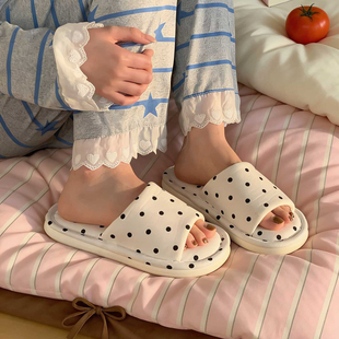 通用舒适吸汗防滑学生卧室可爱波点地板鞋 女四季 棉布拖鞋 细细条