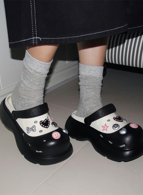 细细条可爱蝴蝶结户外穿夏季lo鞋包头甜酷紫色防滑洞洞鞋女士凉拖