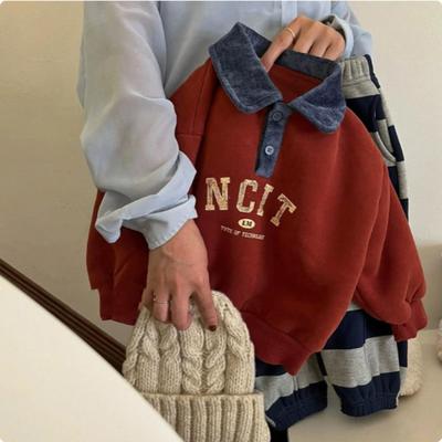 现货！男童加绒卫衣2025秋冬季加厚红色圣诞节风翻领儿童上衣