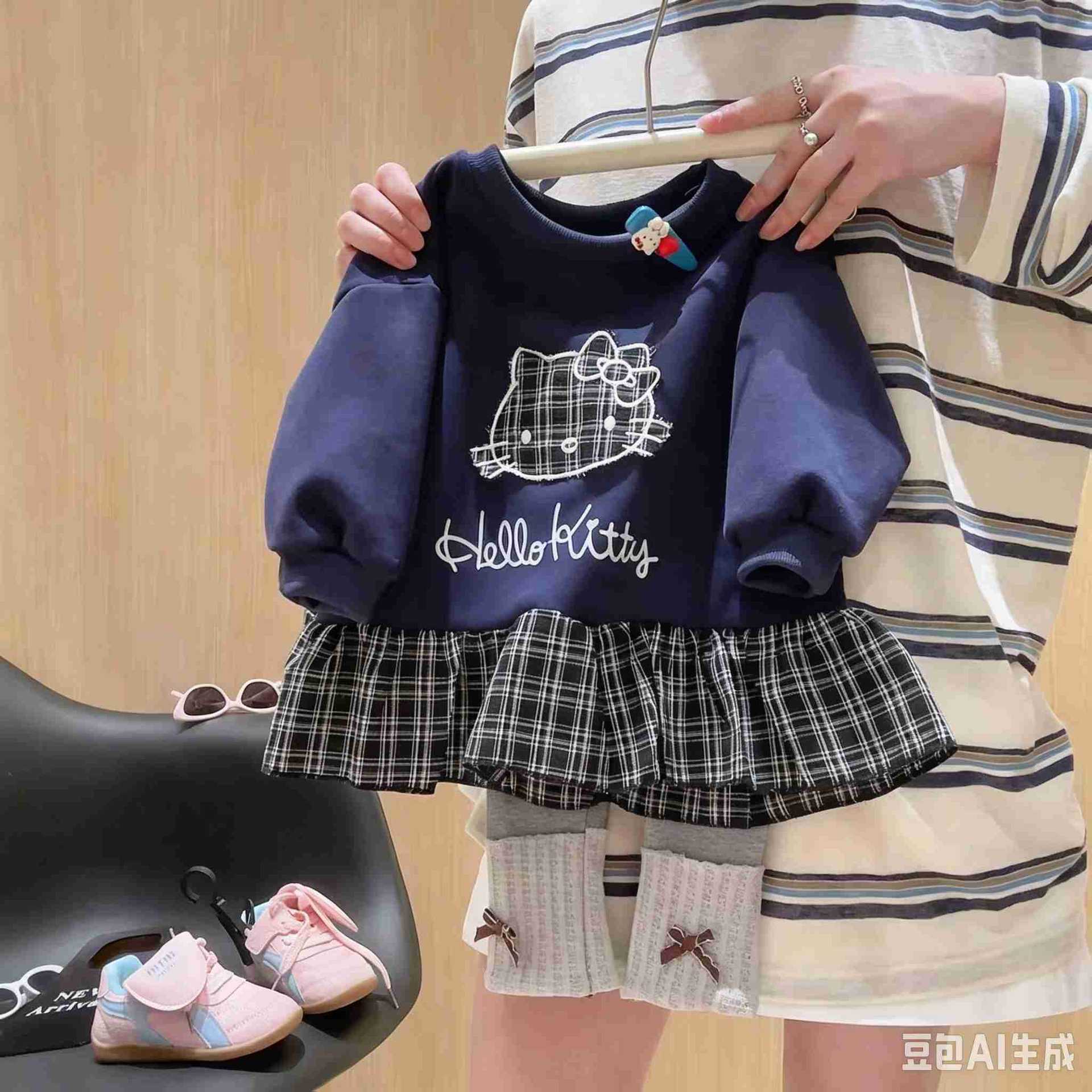 女童卫衣裙打底裤套装2026秋季新款 儿童韩版卡通KT猫洋气两件套