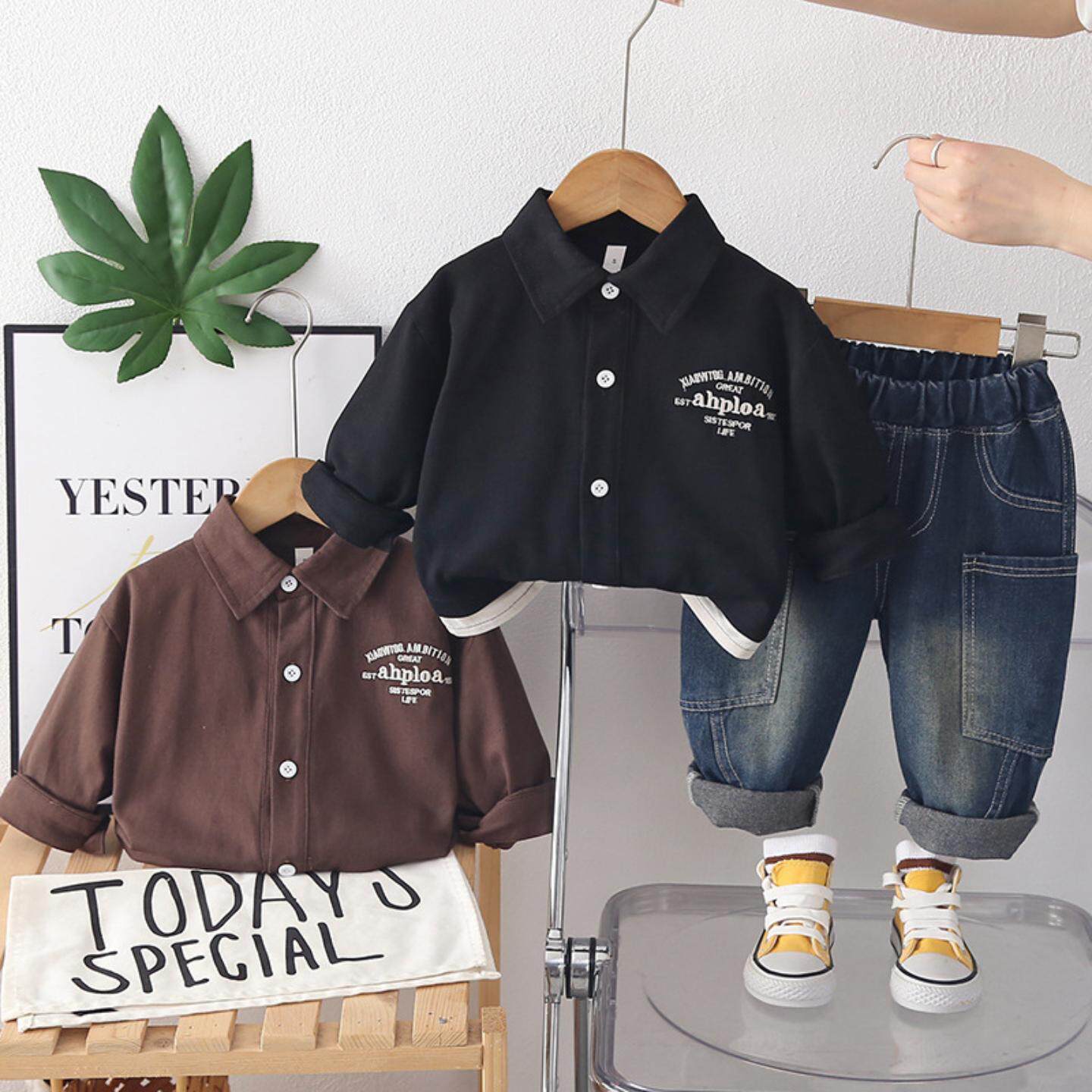 男宝宝春秋洋气3儿童衣服婴儿字母拼色两件套1岁男童春装套装潮