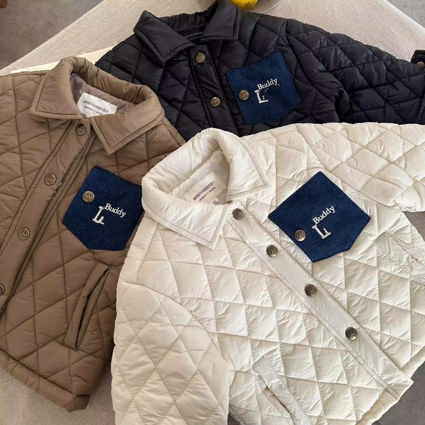 小布熊儿童夹棉外套冬男女童羽绒棉字母潮牌衬衣宝宝口袋衬衫棉衣