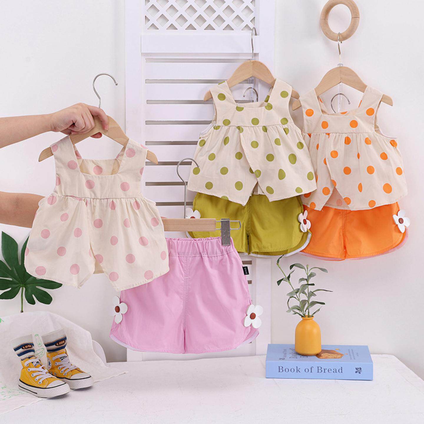 女宝宝夏季套装夏装一岁洋气时髦女童点子背心两件套婴儿衣服薄款