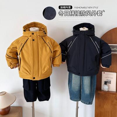 风之谷2025冬季新款童装儿童韩版加厚防风外套男童加绒连帽冲锋衣