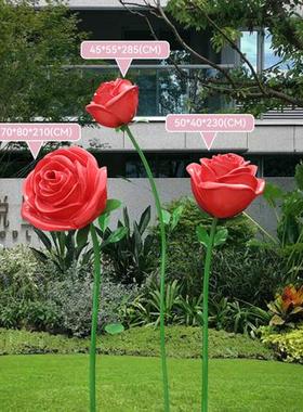 玻璃钢巨型仿真玫瑰花雕塑网红打卡墙面装饰商场不锈钢花朵摆件品