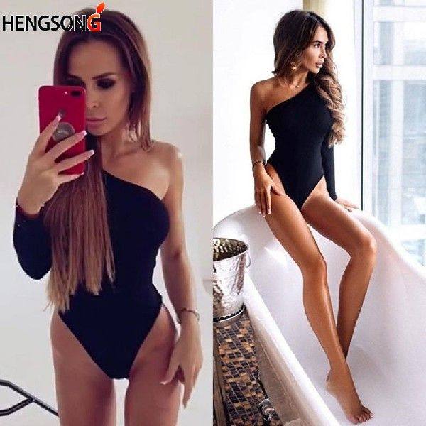 Women One Piece Swimsuit One Shoulder Swimwear Push Up