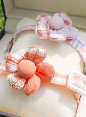 Fashion Grid Print Cat Collar Necklace Adjustable Flower
