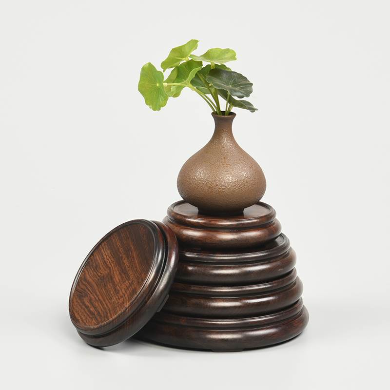 实木摆件托架奇石花瓶茶壶盆景佛像底座黑檀雕刻工艺品红木圆形座