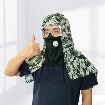 电焊工防护用品围脖套头工作帽牛仔披肩帽通风球打磨劳保男帆布防