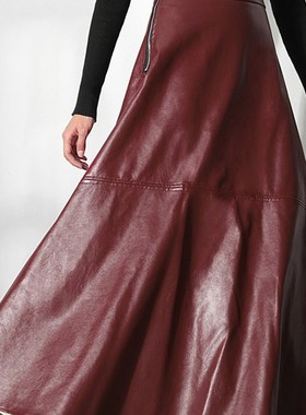 Lautaro Autumn Long Black A Line Soft Faux Leather Skirt Wom