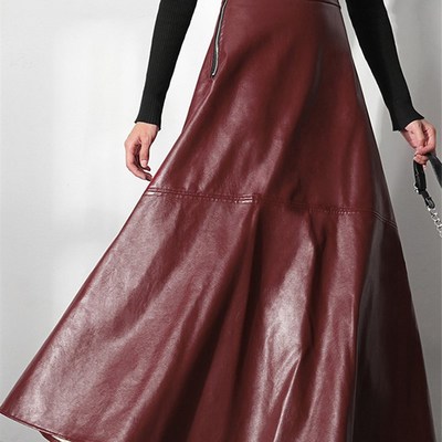 Lautaro Autumn Long Black A Line Soft Faux Leather Skirt Wom