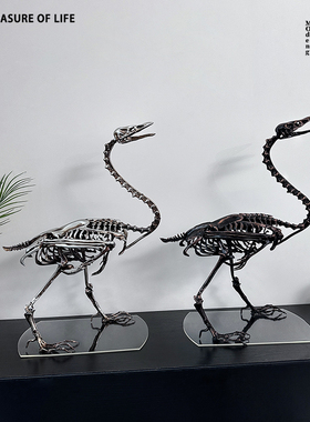 极速新古典轻奢仿真恐龙骨架模型摆件家居样板房金属鸟类骨骼软装