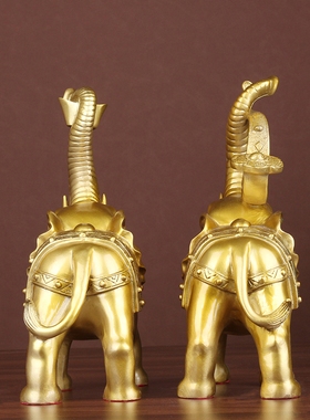 大象摆件纯铜象驮葫芦吉祥如意一对象居家办公室装饰工艺礼品福象