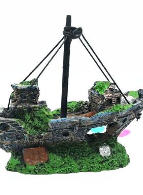 极速Wreck Sunk Ship Aquarium Ornament Sailing Boat Fish Tank