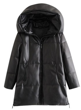BBWM Women  Winter Fashion Thick Warm Faux Leather Parkas Vi