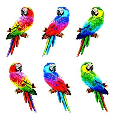 6pcs Metal Parrot Wall Art Decor Colorful Birds Figurine Out