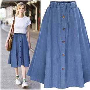 Style Denim Color Korean Solid Preppy Women Fashion Skirts