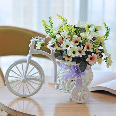Plastic Vase New White Tricycle Bike Design Flower Basket S