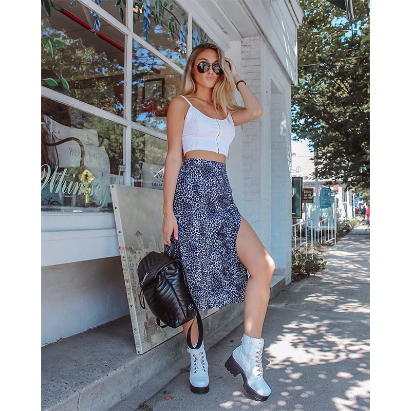 Sexy Leopard Print Summer Skirt Women Split High Waist Flora