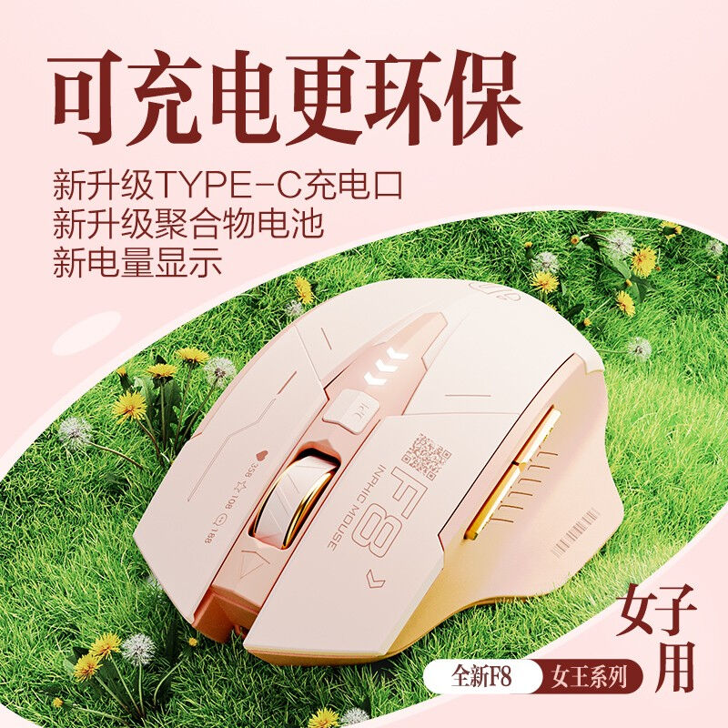 英菲克(INPHIC)F8无线滑鼠充电女生办公静音可携式人体工学适用于