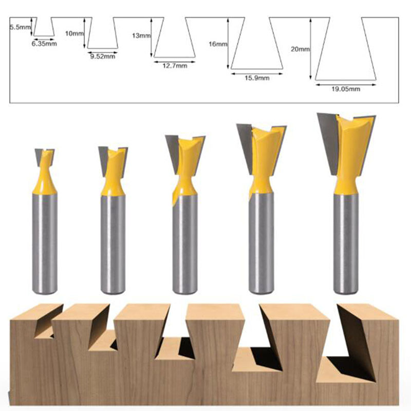 5pcs Shank Dovetail Joint Router Bits Set 14 Degree