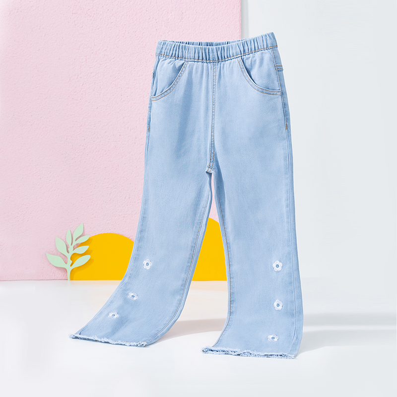 贝贝怡女童牛仔裤中大童装裤子子内搭裤2022新春秋长裤童装喇叭裤
