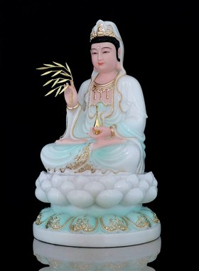 包邮汉白玉观世音菩萨佛像观音菩萨南海观世音家用12英寸供奉摆件