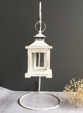 美式复古铁艺木制风灯花园杂货庭院装饰灯户外草坪装饰品摆件