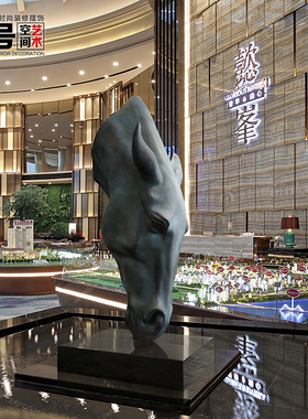 创意马头摆件酒店大堂大型落地装置艺术品售楼部抽象雕塑软装饰品