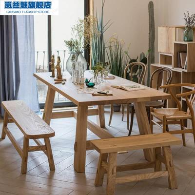 北欧实木长条桌原木桌子长方形简易长桌子工作台实木桌子木头桌子