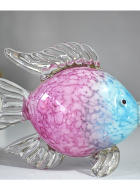 玻璃琉璃对嘴鱼工艺品办公桌面玄关电视柜酒柜创意摆件家居装饰品