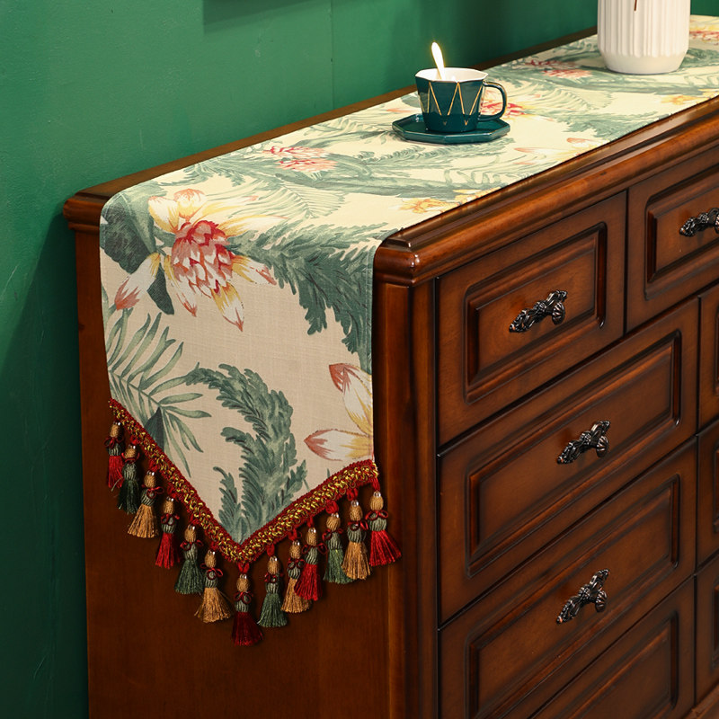美式轻奢桌旗餐桌布斗柜茶几盖布长条电视柜盖布欧式奢华布艺茶旗