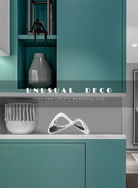 简约现代白色银色几何抽象摆件样板房售楼处客厅书房软装饰品摆设