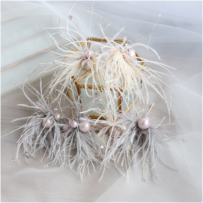 3 pcs Mori beige grey feather hairpin Fairy Beautiful women