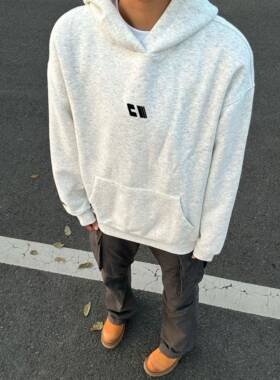 棉重工RPI高刺绣灰色字母卫衣男街装秋冬加宽松情侣潮牌外套厚上