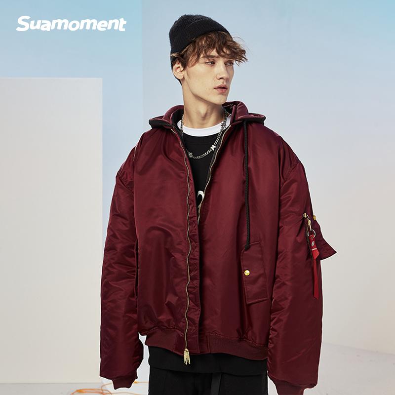 SUAMOMENT抓痕宽松ma-1飞行员夹克棉服双面保暖情侣休闲棉衣国潮