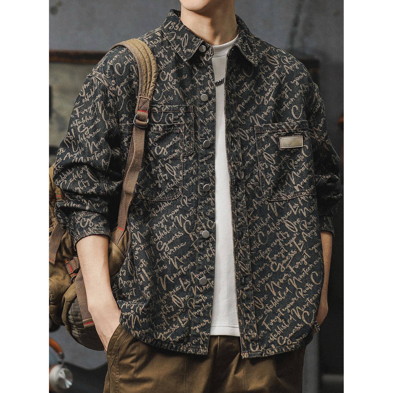 牛仔外C5-ANGU-男套秋冬克季202新款美式复古衬衫高级感5痞帅长袖