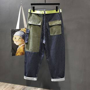 设计感拼接高秋街老爹裤 男大码 子男士 CXS 季 942 宽松牌直筒九分裤
