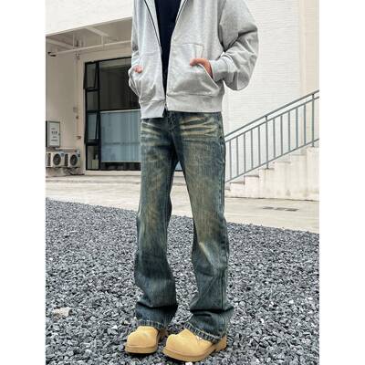 Easepure 美式高街水洗直筒微喇牛仔裤男cleanfit宽松vibe裤子潮